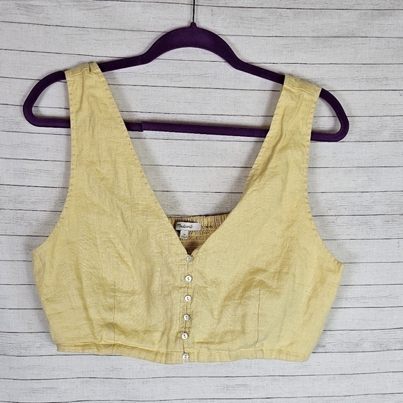 MADEWELL Gwen Supercrop Linen Tank in Light Straw (Yellow), sz 14 - Picture 2 of 9